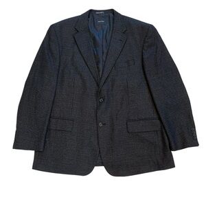 Nautica 48R Lambswool Wool Houndstooth Tweed Blazer Navy Blue